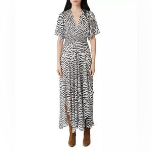Maje Rachelle Shirred Zebra-Print Jacquard Maxi Dress Size 36 or S